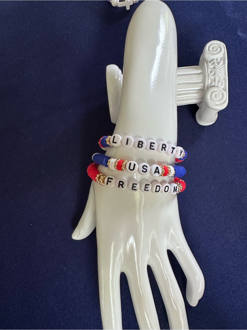 Patriotic Red White and Blue handmade beaded Bracelet Set - Liberty USA Freedom
